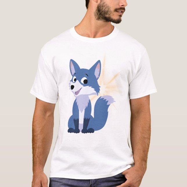 Süßer blauer Fuchs-Cartoon mit Funkeln T-Shirt (Vorderseite)