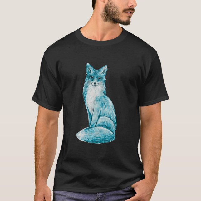 Süßer blauer Fuchs-Cartoon mit Funkeln T-Shirt (Vorderseite)