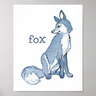 Süßer blauer Fuchs Wasserfarbe Tier Natur Wildnis Poster