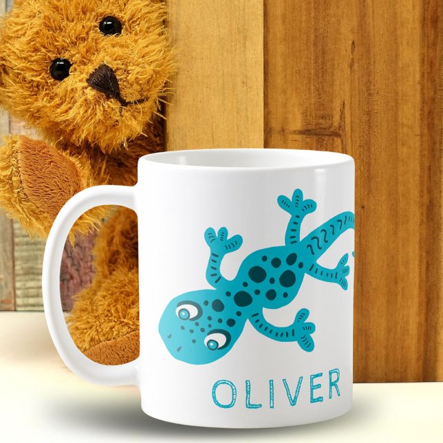 Süßer blauer Gecko-Echsen-Kindername Kaffeetasse (Von Creator hochgeladen)