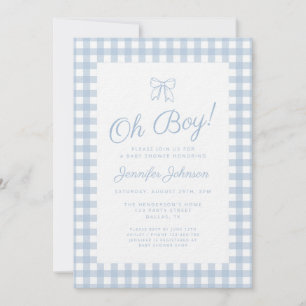 Süßer blauer Gingham-Schleifen-Junge-Baby-Party Einladung