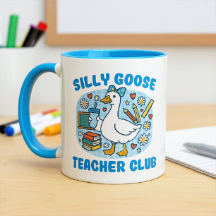Süßer blauer Gingham verrückter Gänse-Lehrer-Club Tasse