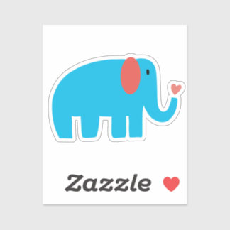 Süßer blauer großer Cartoon-Elefant mit Herz Aufkleber