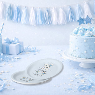 Süßer blauer Häschen-Junge zum ersten Geburtstag Pappteller