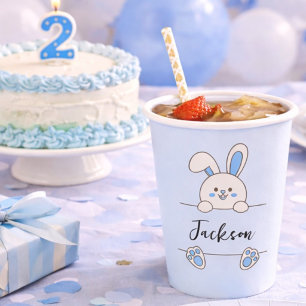 Süßer blauer Hase-Boy zum ersten Geburtstag Pappbecher