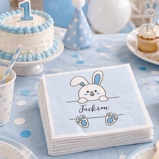 Süßer blauer Hase-Boy zum ersten Geburtstag Serviette (Von Creator hochgeladen)