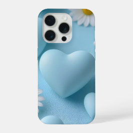 Süßer blauer Herz-Blumen-Handy-Aufkleber iPhone 15 Pro Hülle