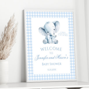 Süßer blauer kleiner Elefant Gingham Baby Jungen D Poster