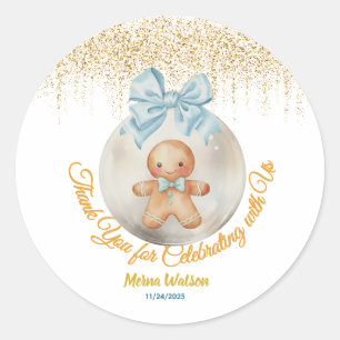 Süßer blauer Lebkuchenjunge Christbaumkugel Weihna Runder Aufkleber