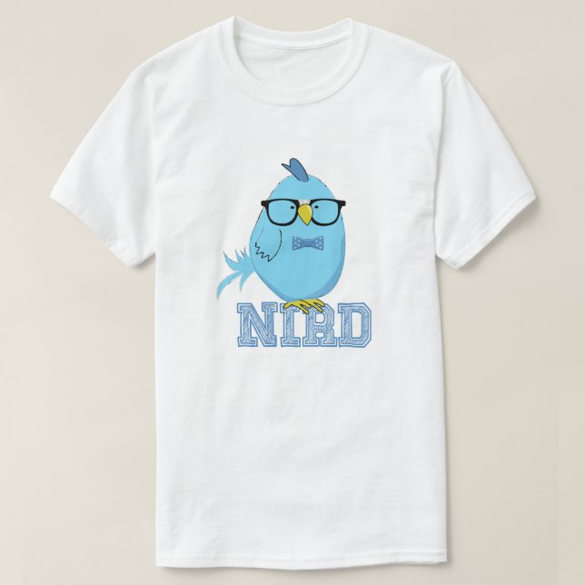 Süßer blauer Nerd-Vogel T-Shirt (Design vorne)