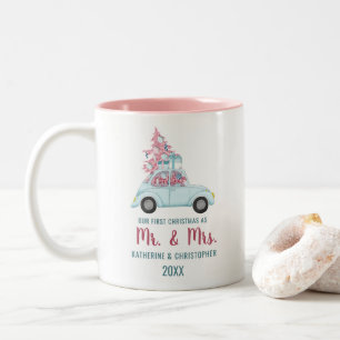 Süßer blauer Oldtimer zum ersten Weihnachten Herr Zweifarbige Tasse