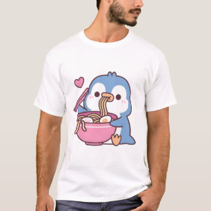 Süßer blauer Pinguin liebt es, Ramen-Nudeln zu ess T-Shirt