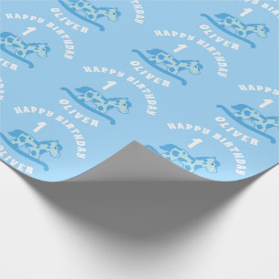 Süßer blauer Schaukelpferd-Junge 1. Geburtstag Geschenkpapier