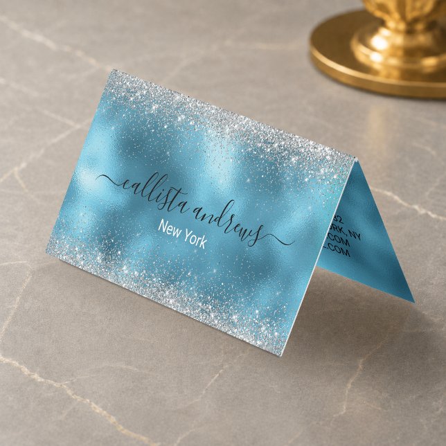 Süßer blauer silberner falscher Glitter Visitenkarten (Von Creator hochgeladen)
