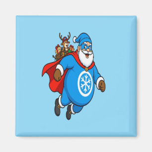 Süßer blauer Superheld Santa Claus Weihnachtsaufkl Magnet