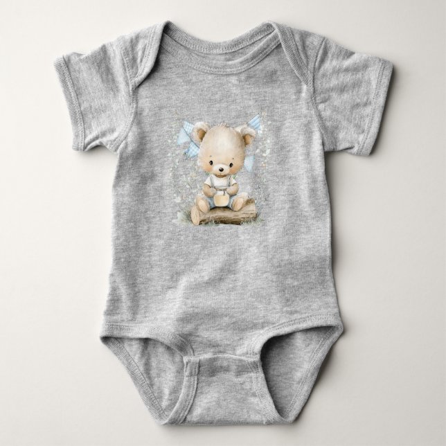  süßer blauer Teddybär mit Ballons Baby Strampler (Vorderseite)