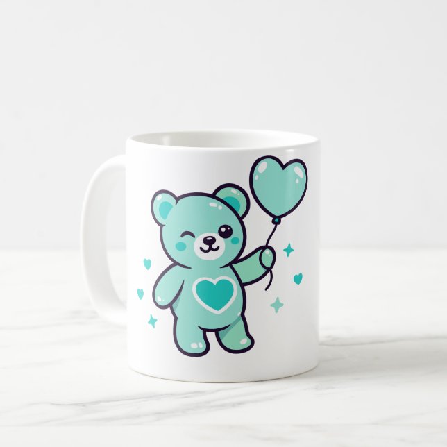 Süßer blauer Teddybär mit Herz Liebe Kaffeetasse (Vorderseite Links)