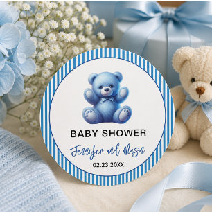 Süßer blauer Teddybär Vintage Baby Boy Shower Runder Aufkleber