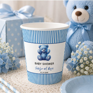 Süßer blauer Teddybär vintage Baby-Jungen-Party Pappbecher
