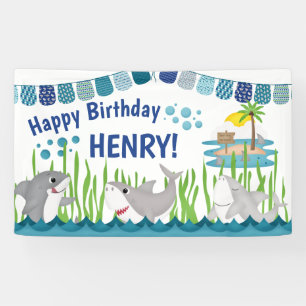 Süßer blauer Türkis-Hai-Ozean-Kinder-Geburtstag Banner