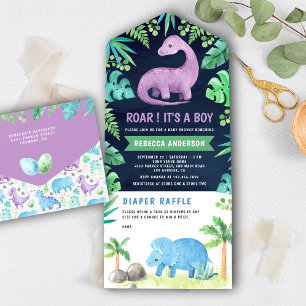 Süßer blauer und violetter Dinosaurier Navy-Baby-P All In One Einladung