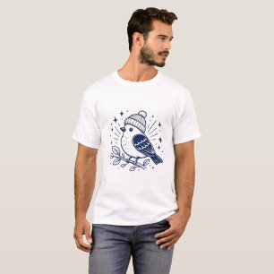 Süßer blauer Vogel im Winter-Beanie-Hut T-Shirt   