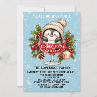 Süßer blauer Weihnachts-Pinguin Winterparty Einladung
