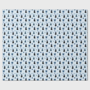 Süßer blauer Weihnachtskatze Schneeflocken Feierta Geschenkpapier