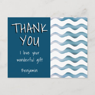 Süßer blauer Wellenjunge Danke Geburtstag   Postkarte
