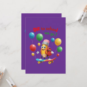 Süßer Bleistift auf Skateboard   Lustiger Rückkehr Einladung