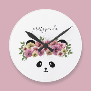 Süßer Blumen-Panda-Bär-Kinderuhr Runde Wanduhr