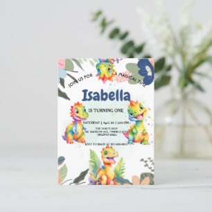 Süßer Blumen Regenbogen Dinosaurier Happy Birthday Postkarte