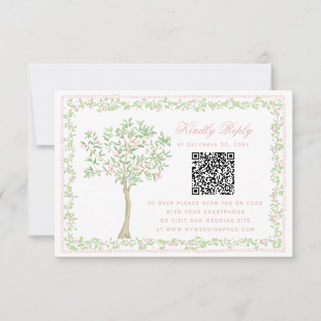 Süßer Blush-Baum  Floral mit Rahmen RSVP  QR-Code (Vorderseite)
