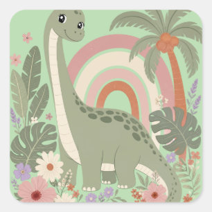 Süßer Boho-Dinosaurier Pastell-Regenbogen-Dino Quadratischer Aufkleber