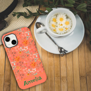 Süßer Boho-Garten rosa orange Muster Name Case-Mate iPhone 14 Hülle