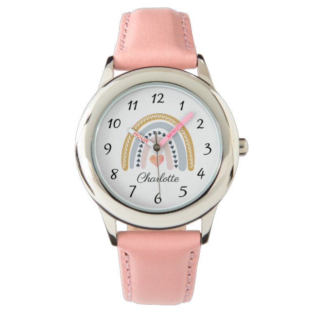 Süßer Boho-Mädchenname Wasserfarben-Regenbogen  Armbanduhr (Vorderseite)