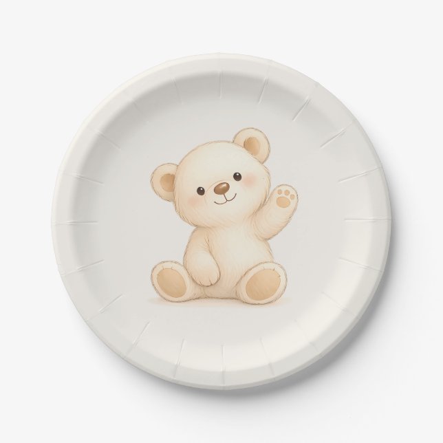Süßer Boho-Teddybär-Baby-Party Neutral Pappteller (Vorderseite)