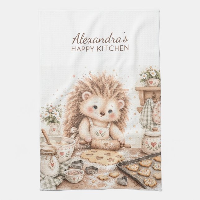 Süßer Boho-Wasserfarben-Igel-Name Geschirrtuch (Vertikal)