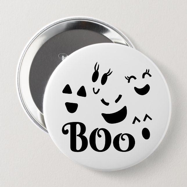 Süßer BOO-Schwarz-Weiß-Halloween-Geist Button (Vorne & Hinten)