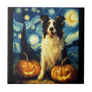 Süßer Border Collie Hund Halloween Jack O Lantern  Fliese