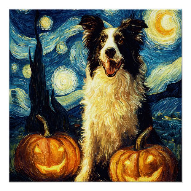 Süßer Border Collie Hund Halloween Jack O Lantern  Poster (Vorderseite)