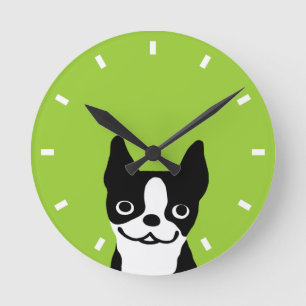 Süßer Boston Terrier - Farbe anpassbar Runde Wanduhr