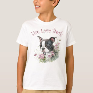 Süßer Boston Terrier Hund Blumen T-Shirt