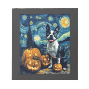 Süßer Boston Terrier Hund Halloween Jack O Lantern Notizblock