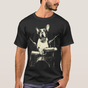 Süßer Boston Terrier spielt Schlagzeug Lustiger Mu T-Shirt