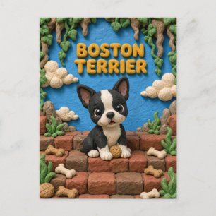 Süßer Boston Terrier Welpe, Baby Hund Postkarte