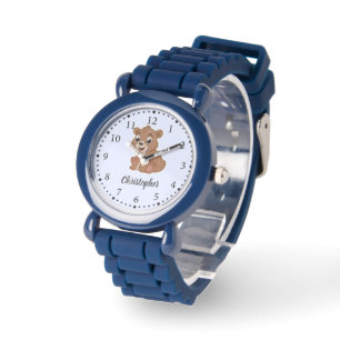 Süßer brauner Bär blau Armbanduhr