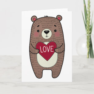Süßer brauner Bär hält Liebesherz Valentinstag Feiertagskarte