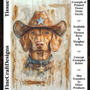 Süßer Brauner Cowboy Sheriff Hund DC9 Dekupage Seidenpapier