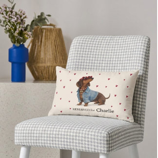 Süßer brauner Dachshund-Hund liebt Familienkissen Lendenkissen